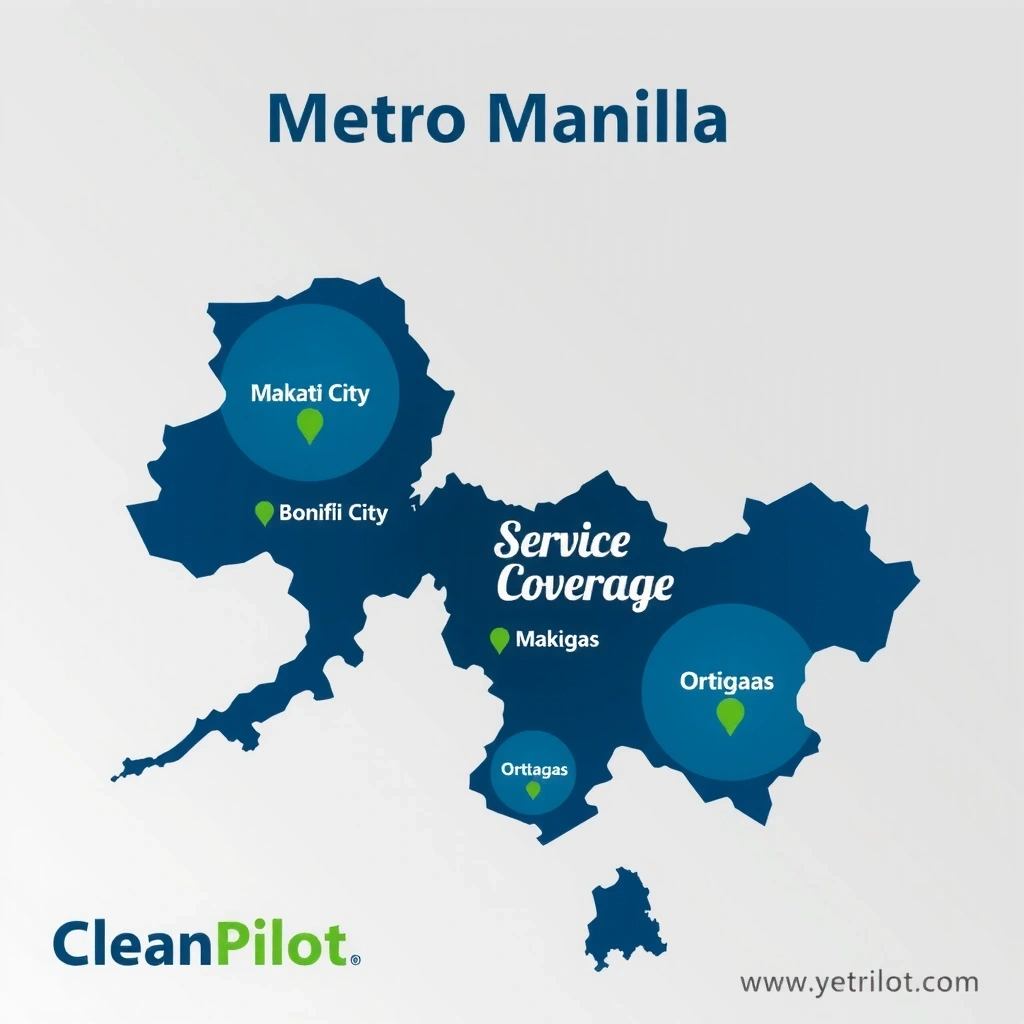 Metro Manila service area coverage map showing Makati City as primary coverage area with extended coverage throughout Metro Manila